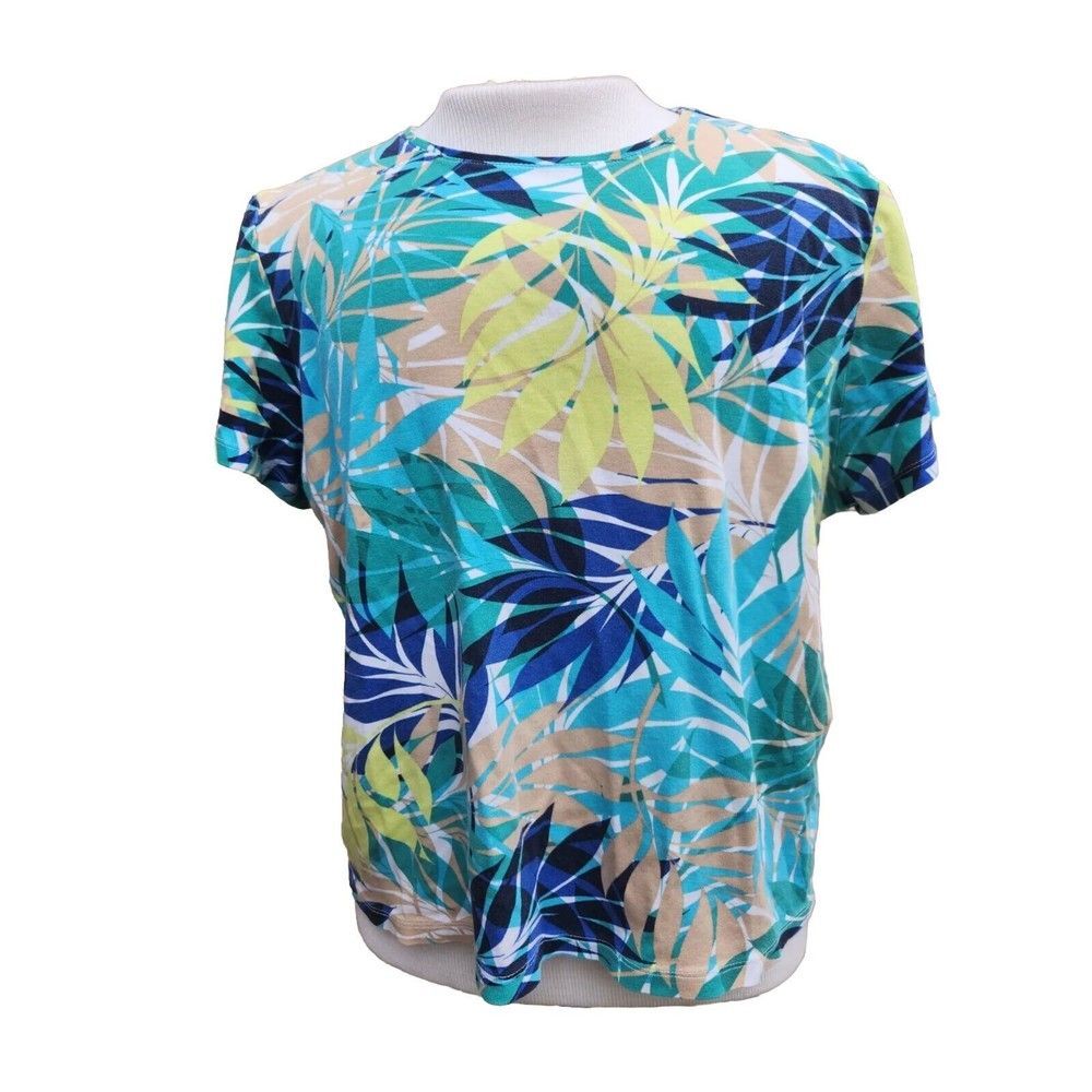 croft & barrow Woman's Plus Size 2X multicolor tropical top short sleeves